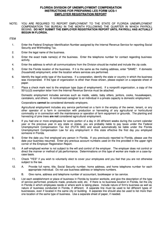Instructions For Preparing Les Form Ucs-1 - Employer Registration Report Printable pdf