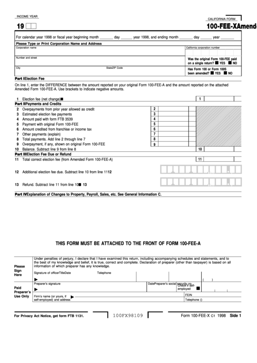 Fillable Form 100-Fee-X - Amended Water