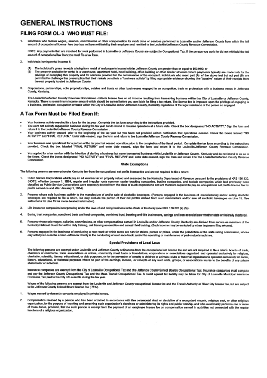 Form Ol-3 Filing Instructions - Occupational License Tax Return Printable pdf