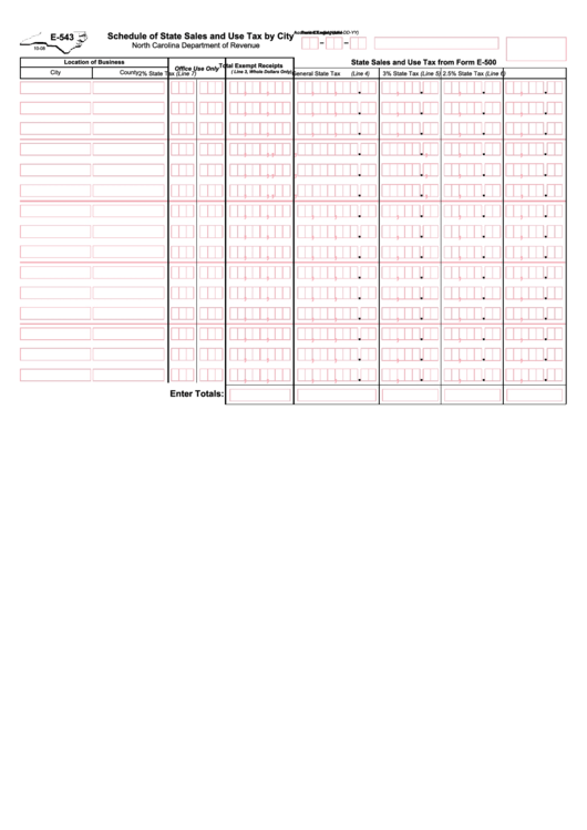 Form E-543 - Schedule Of State Sales And Use Tax By City Printable pdf