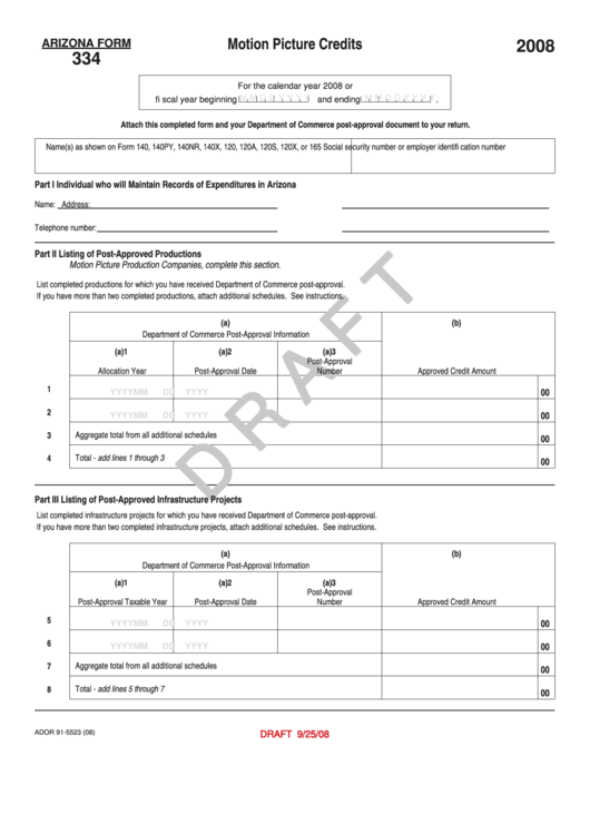 Form 334 Draft - Motion Picture Credits - 2008 Printable pdf