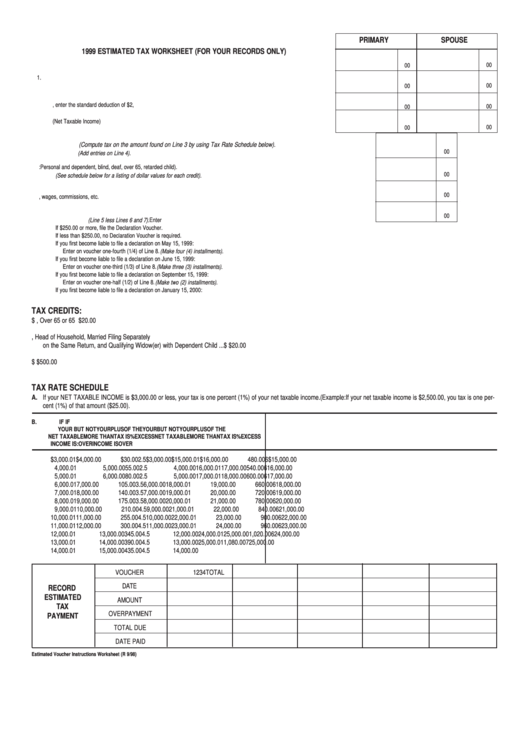 Fillable Form Ar1000es - Declaration Of Estimated Tax Voucher For Individuals Printable pdf
