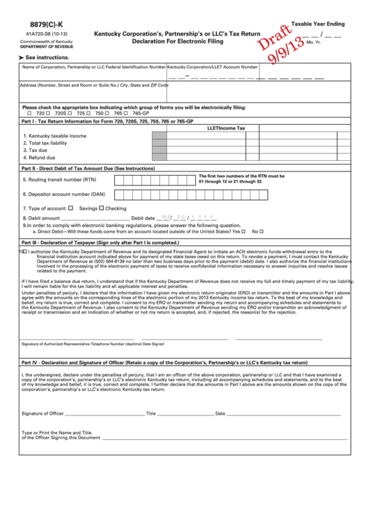Form 8879(C)-K Draft - Kentucky Corporation