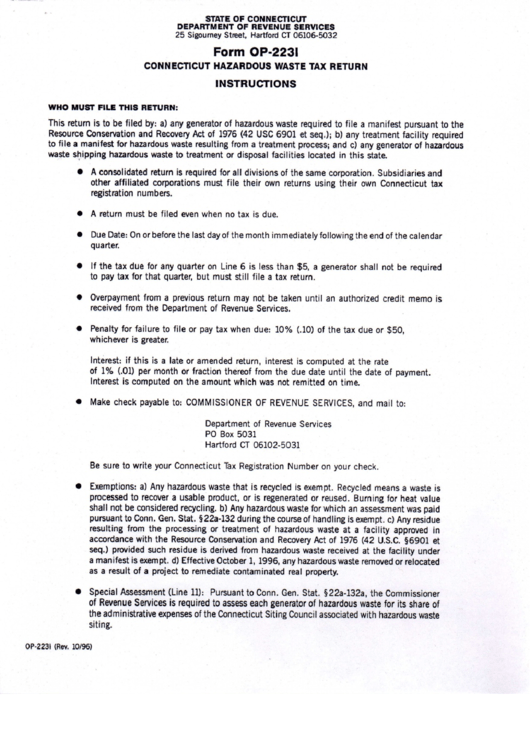 Form Op-2231 - Connecticut Hazardous Waste Tax Return Instructions Printable pdf