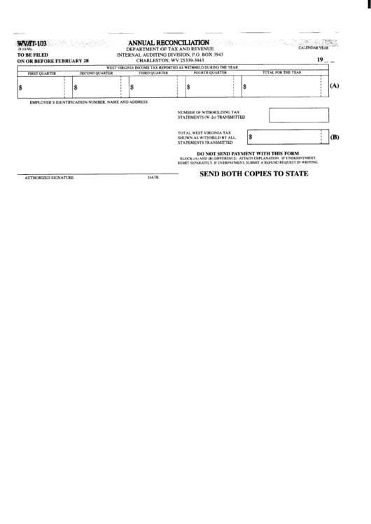 Fillable Form Wv/it-103 - Annual Reconciliation Printable pdf