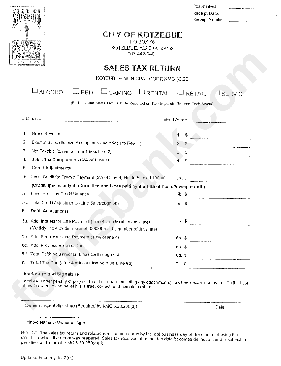 City Of Kotzebue - Sales Tax Return