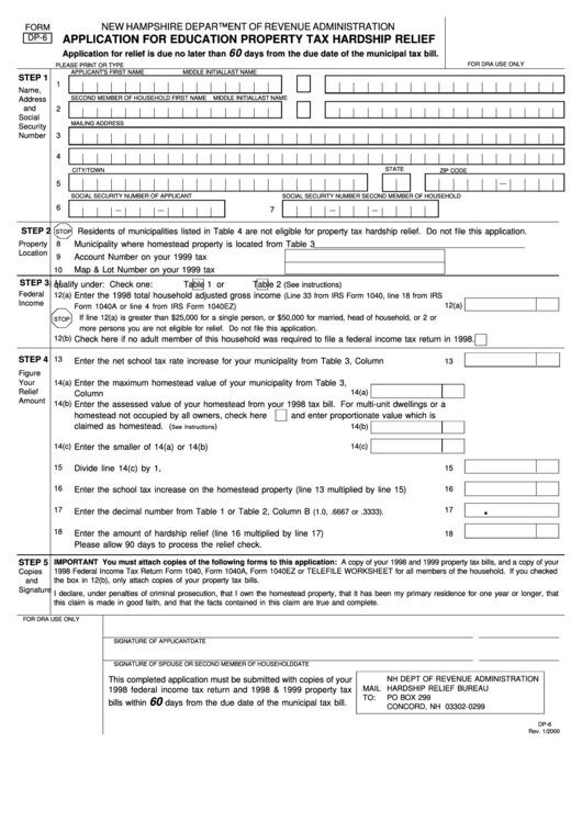 Form Dp 6 Application For Education Property Tax Hardship Relief 