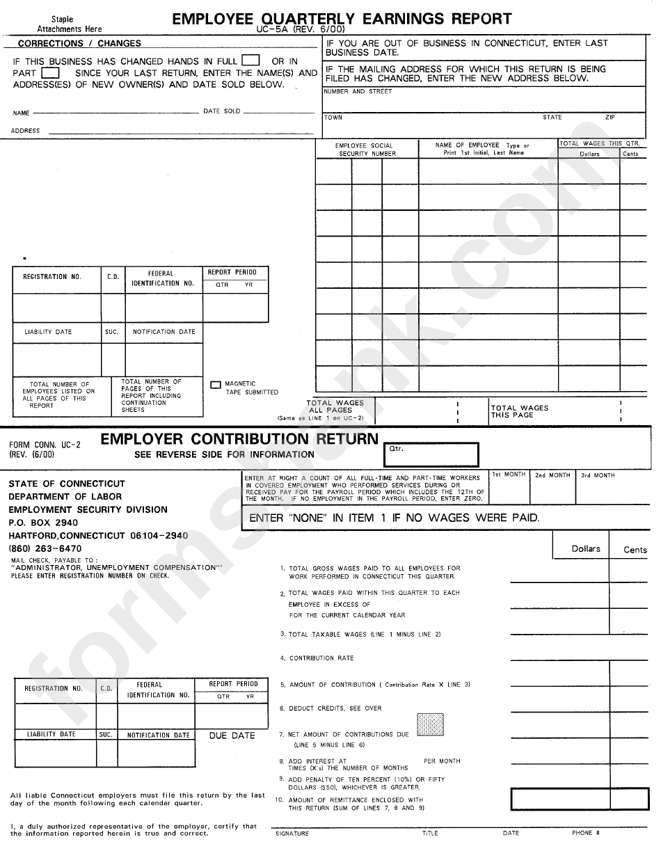 Form Uc-5a - Employee Quarterly Earnings Report