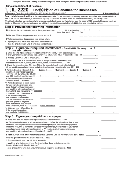 Fillable Form Il-2220 - Computation Of Penalties For Businesses - 2012 Printable pdf