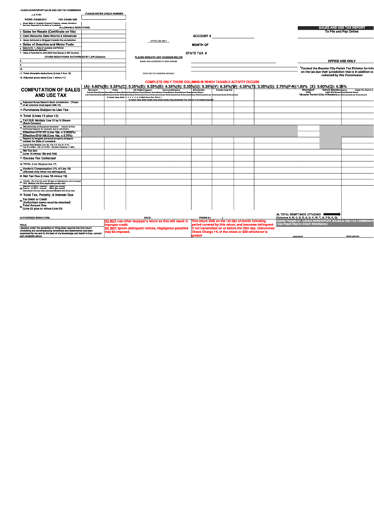 Sales And Use Tax Report - Caddo-Shreveport, Louisiana Sales And Use Tax Commission Printable pdf