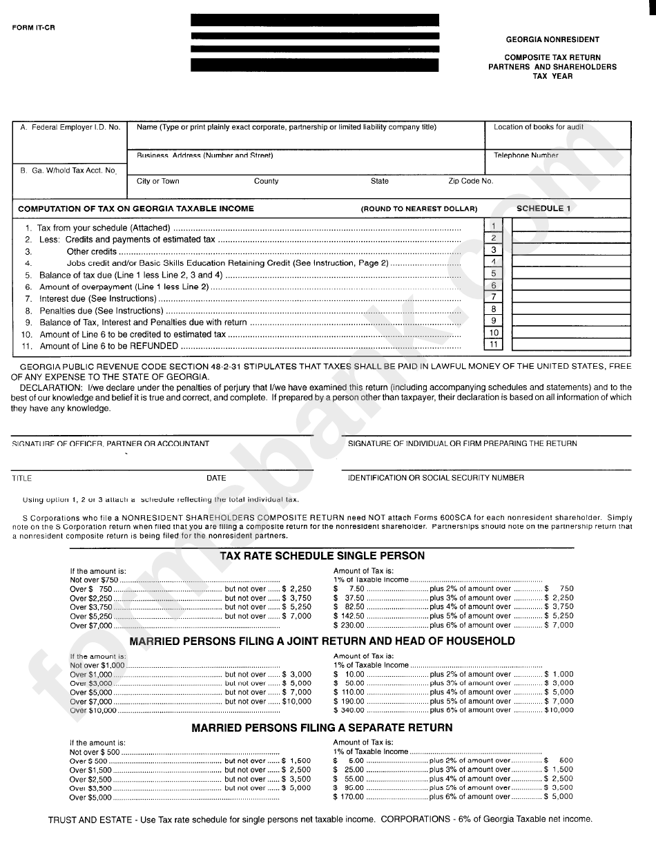 Form It-Cr - Georgia Nonresident Composite Tax Return Partners And Shareholders