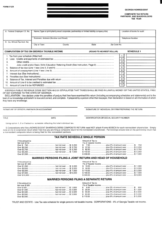 Form It-Cr - Georgia Nonresident Composite Tax Return Partners And Shareholders Printable pdf