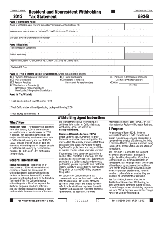 Fillable Form 592B Resident And Nonresident Withholding Tax