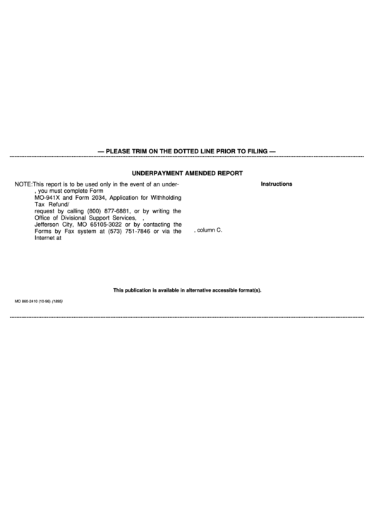 Underpayment Amended Report (Mo 860-2410) Printable pdf