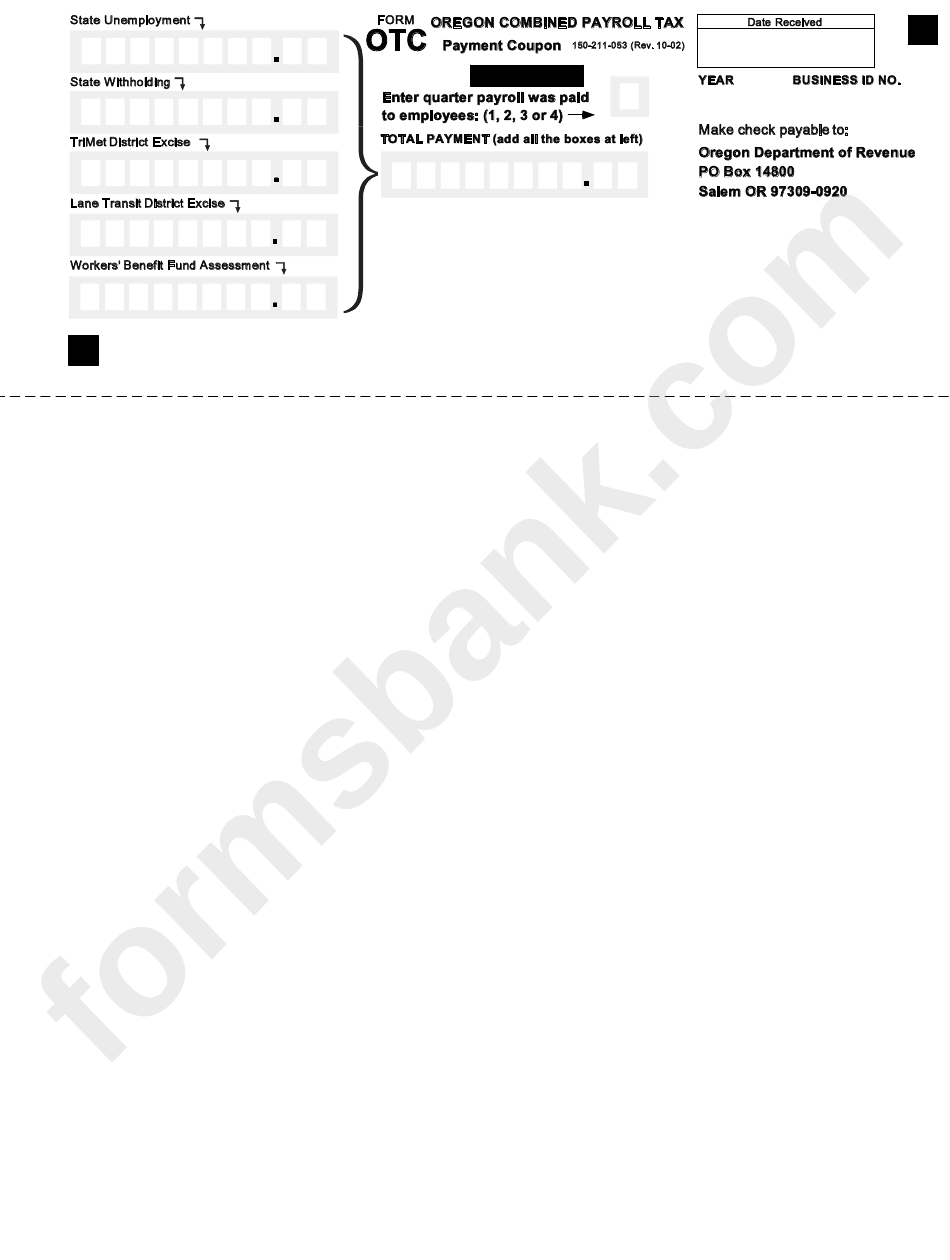 Form Otc - Oregon Combined Payroll Tax - Department Of Revenue