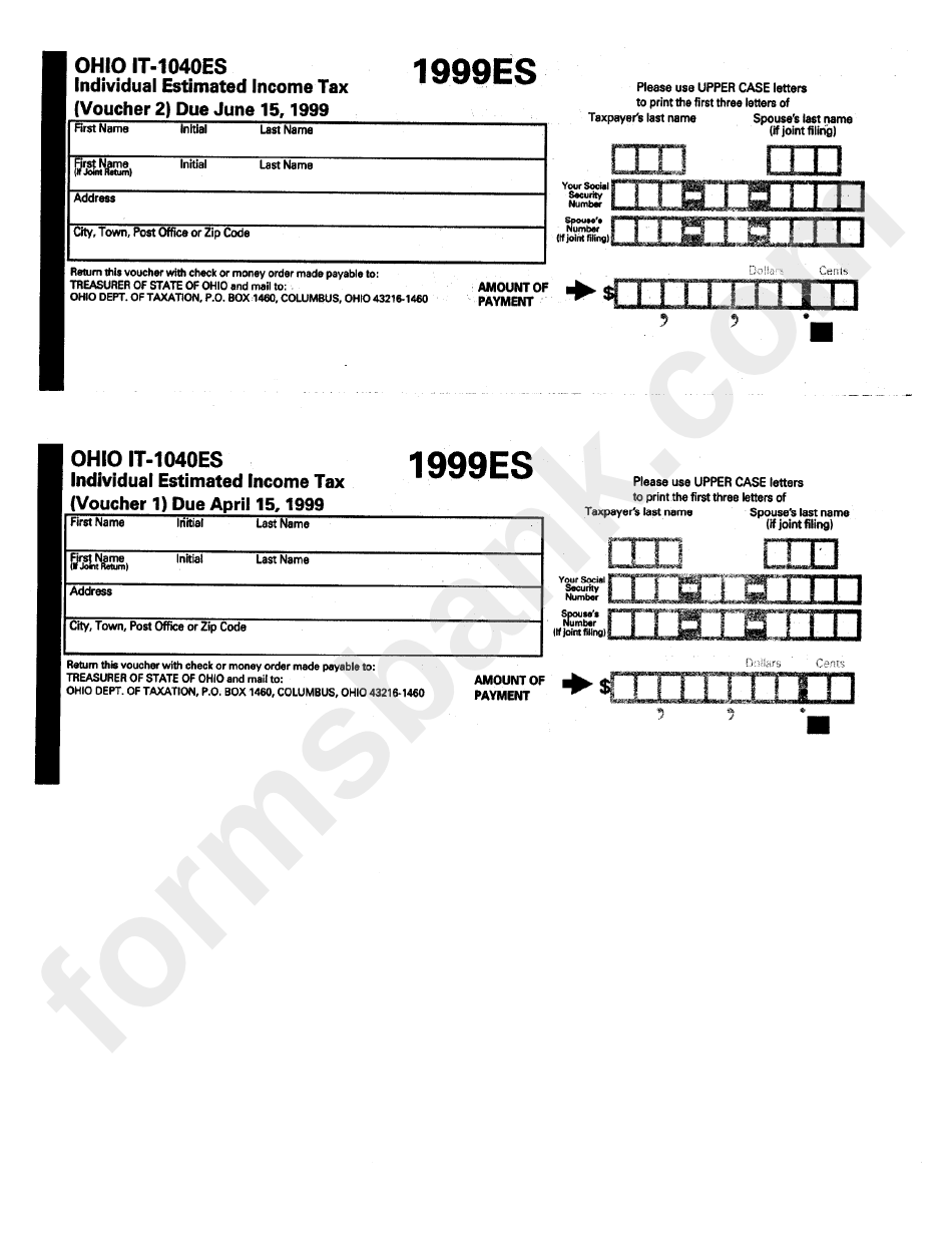 Form It-1040es - Individual Estimated Income Tax - 1999