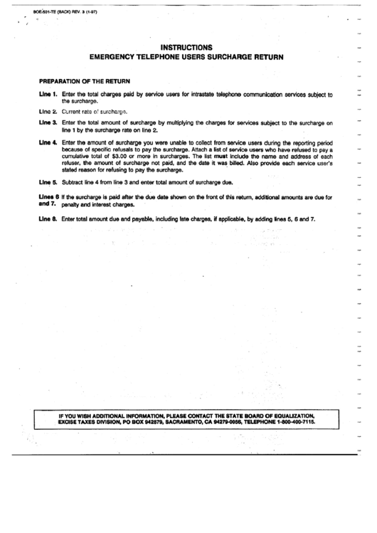 Instructions Emergency Telephone Users Surcharge Return (Boe-501-Te) Printable pdf
