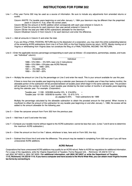 Instructions For Form 302 Printable pdf