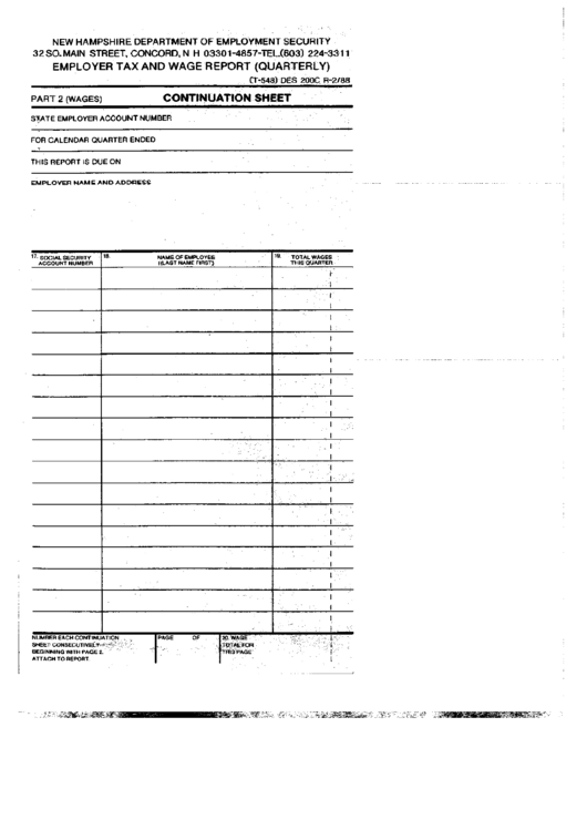 Form T-548 - Employer Tax And Wage Report (Quarterly) - New Hampshire Department Of Employment Security Printable pdf