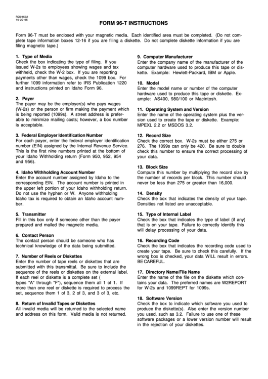 Form 96-T Instructions Printable pdf