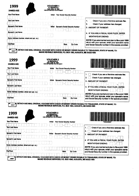 Fillable Form 1040es-Me - Voucher 1 For Individuals - Estimated Tax Payment Printable pdf