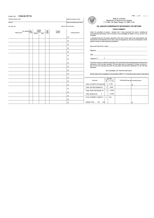 Fillable Form R-9023 - Oil And/or Condensate Severance Tax Return Printable pdf