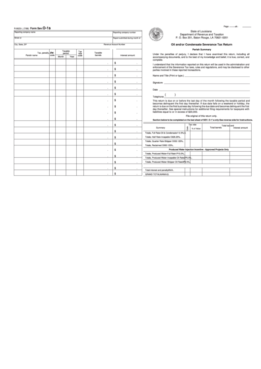 Form R-9023-L - Oil And/or Condensate Severance Tax Return Printable pdf