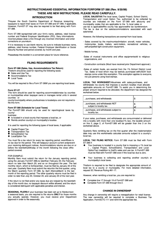 Instructions And Essential Information For Form St-388 (Rev. 9/30/99) Printable pdf