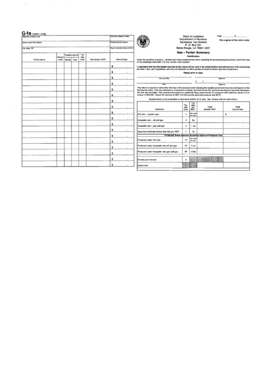 Fillable Form G-1s - Gas Parish Summary - State Of Louisiana Printable pdf