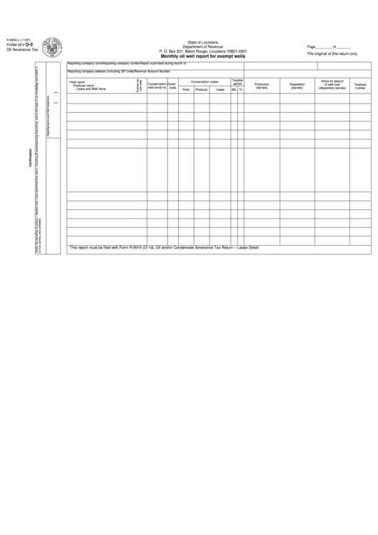 Fillable Form R-9054-L - Monthly Oil Well Report For Exempt Wells - 1997 Printable pdf