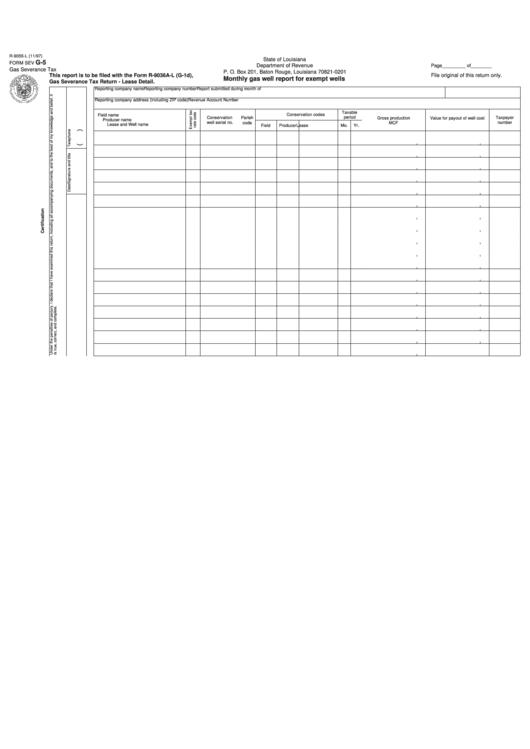 Fillable Form Sev G-5 - Monthly Gas Well Report For Exempt Wells - 1997 Printable pdf