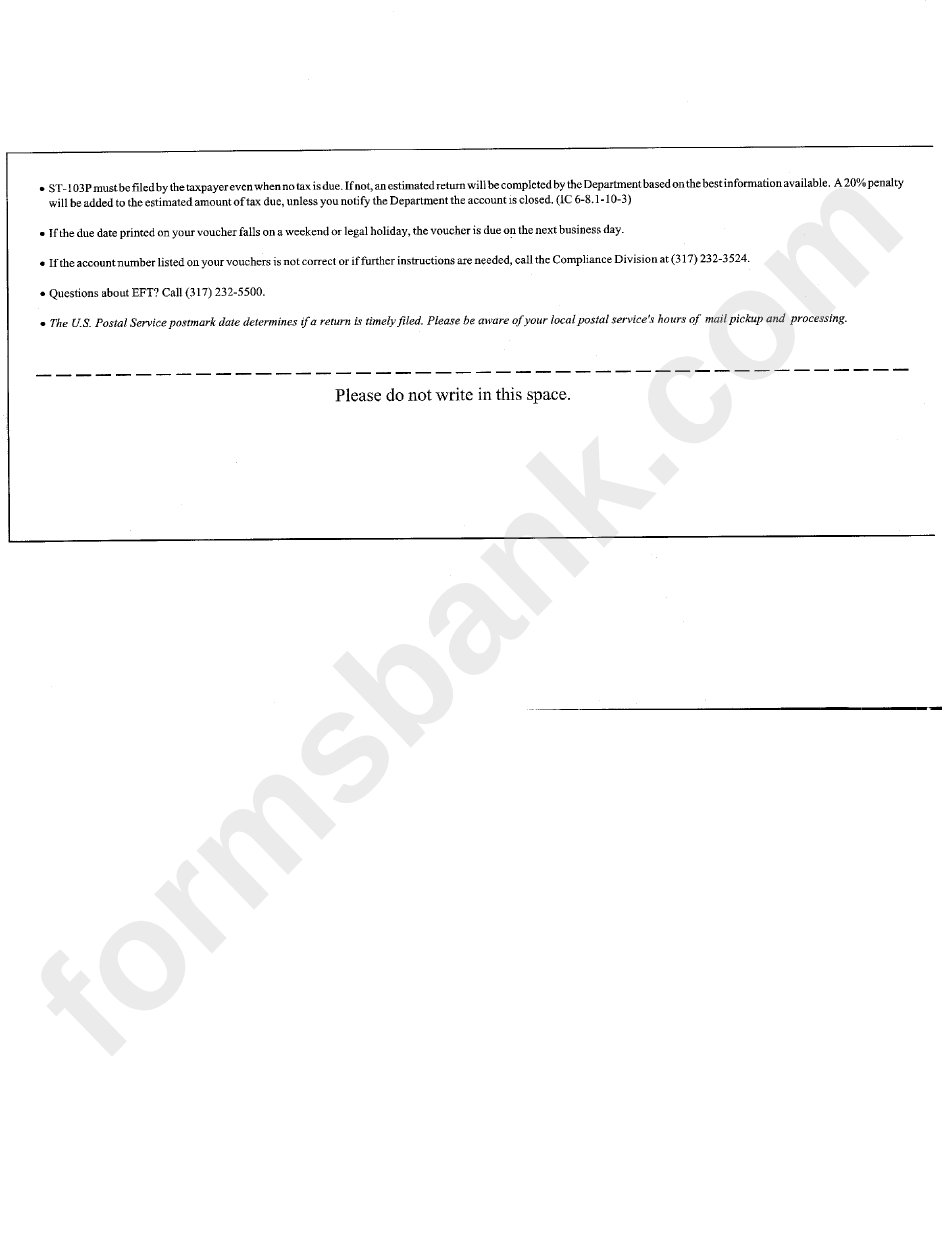 Form St-103p - Prepaid Sales Tax Payments - Indiana Department Of Revenue - 2000