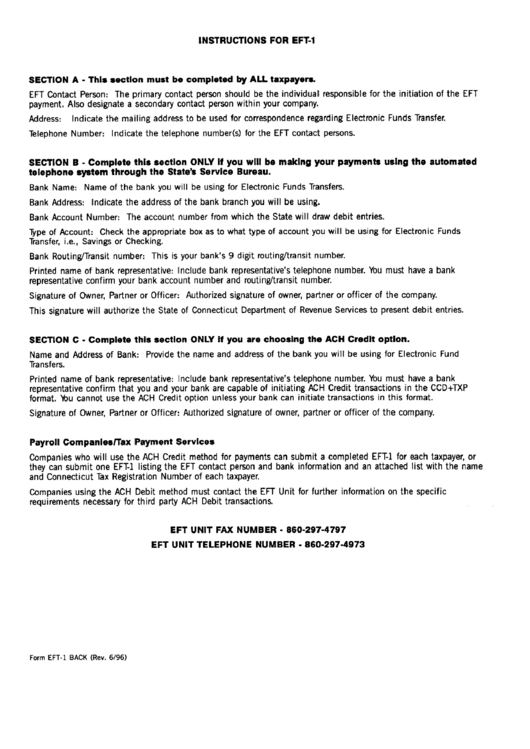 Instructions For Eft-1 Printable pdf