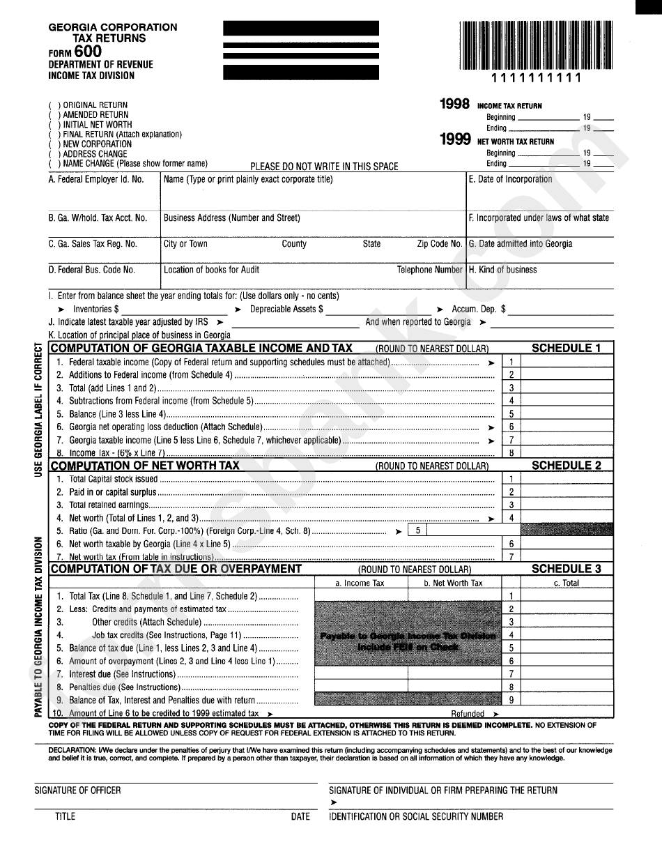 Form 600 it 560 C Georgia Corporation Tax Returns Corporation 