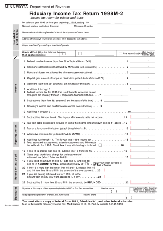 Fillable Form M-2 - Fiduciary Income Tax Return 1998 Printable pdf