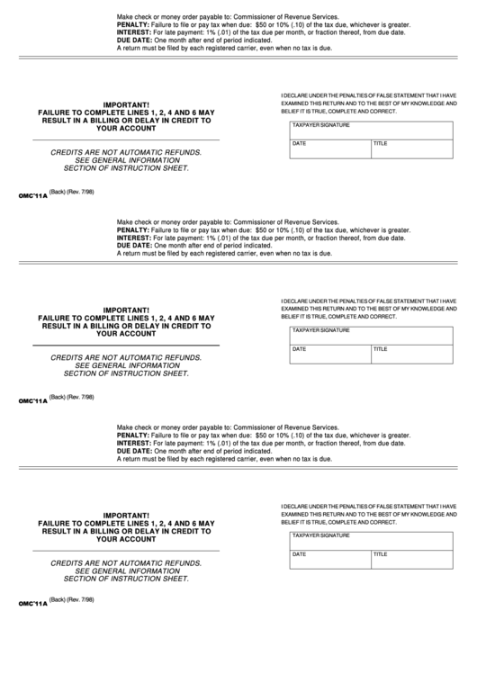 Form Omc-11a - Connecticut Motor Carrier Road Tax Return (Back) Printable pdf