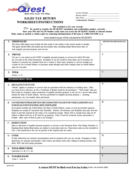 Form Qstws - Sales Tax Return Worksheet/instructions Printable pdf