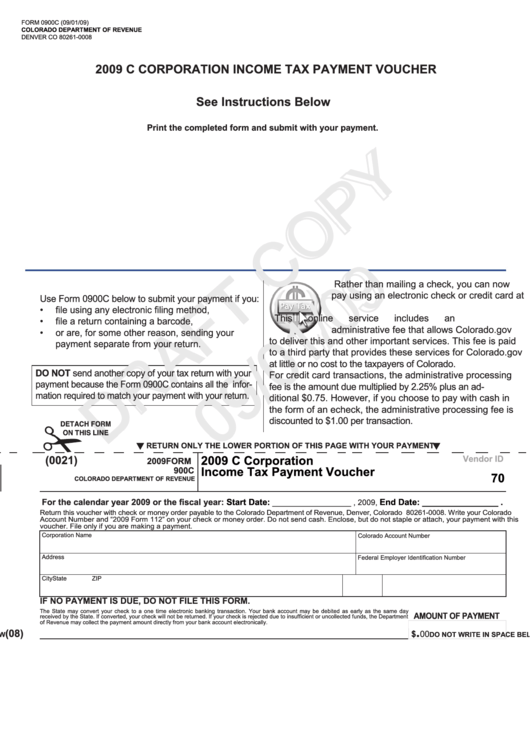 Form 900c - Corporation Income Tax Payment Voucher - 2009 Printable pdf