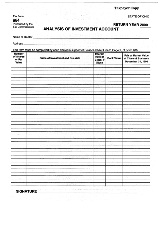 Form 984 - Analysis Of Investment Account (2000) printable pdf download