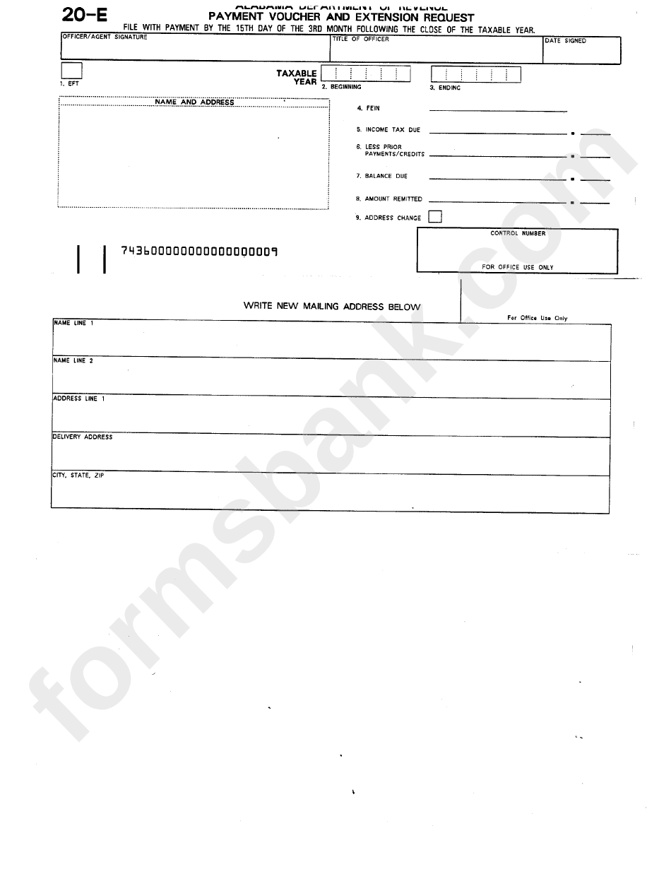 Form 20-E - Payment Voucher Extension Request - Alabama Department Of Revenue