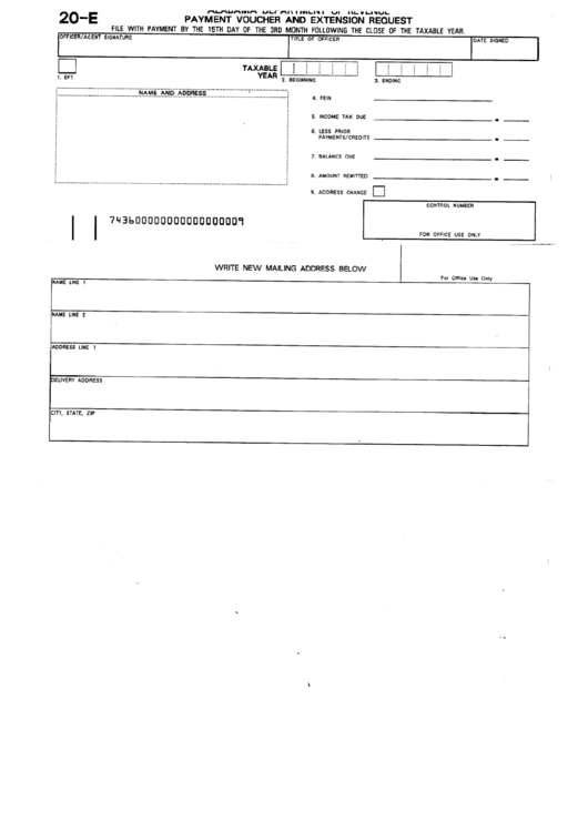 Fillable Form 20-E - Payment Voucher Extension Request - Alabama Department Of Revenue Printable pdf