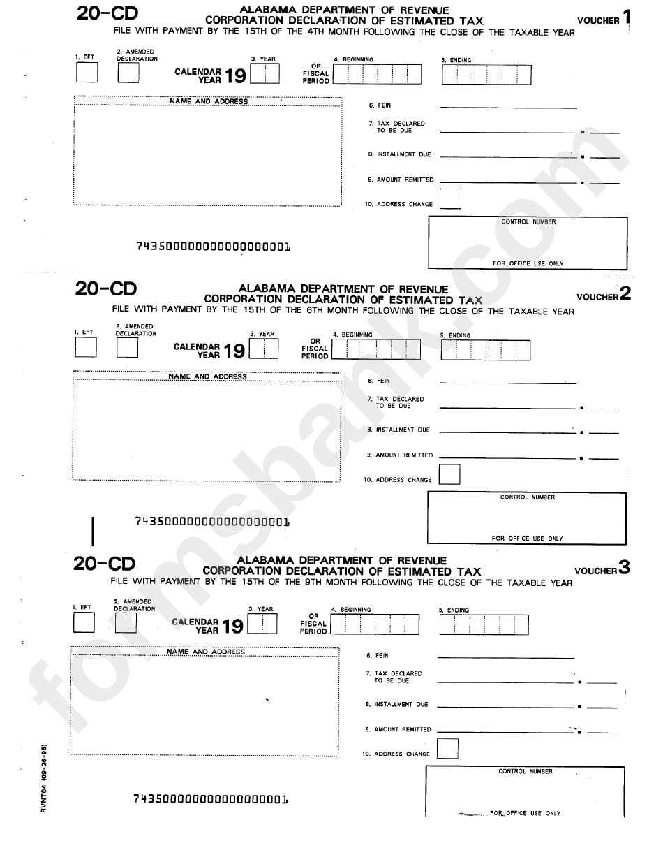 Form 20-Cd - Corporation Declaration Of Estimated Tax - Alabama Department Of Revenue