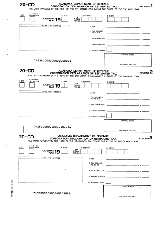 Fillable Form 20-Cd - Corporation Declaration Of Estimated Tax - Alabama Department Of Revenue Printable pdf