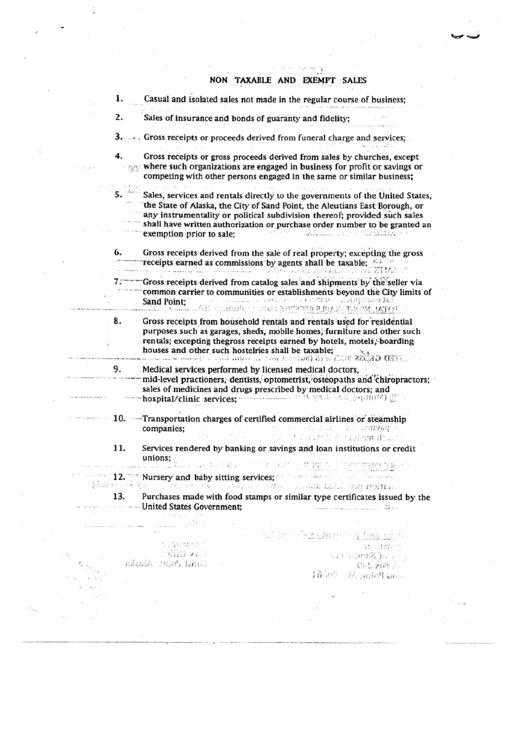 Instructions For Non Taxable And Exempt Sales Form Printable pdf