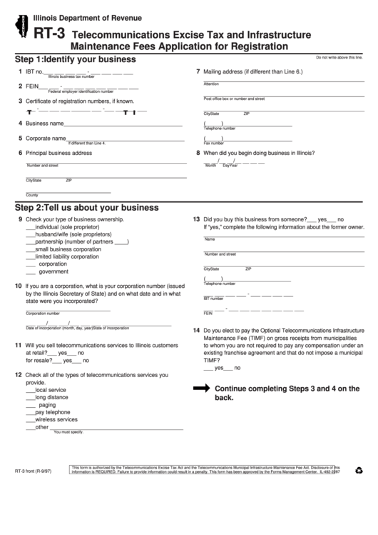 Fillable Form Rt-3 - Telecommunications Excise Tax And Infrastructure Maintenance Fees Application For Registration Printable pdf