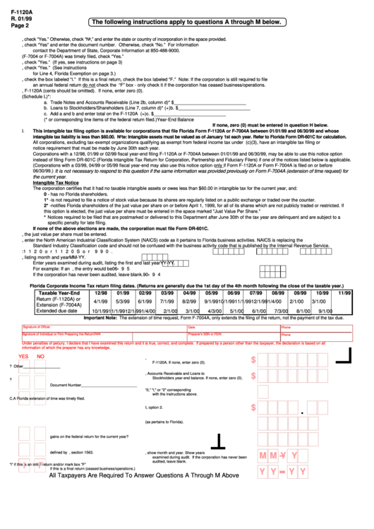Form F-7004a - Corporate Income Tax - Florida Department Of Revenue Printable pdf