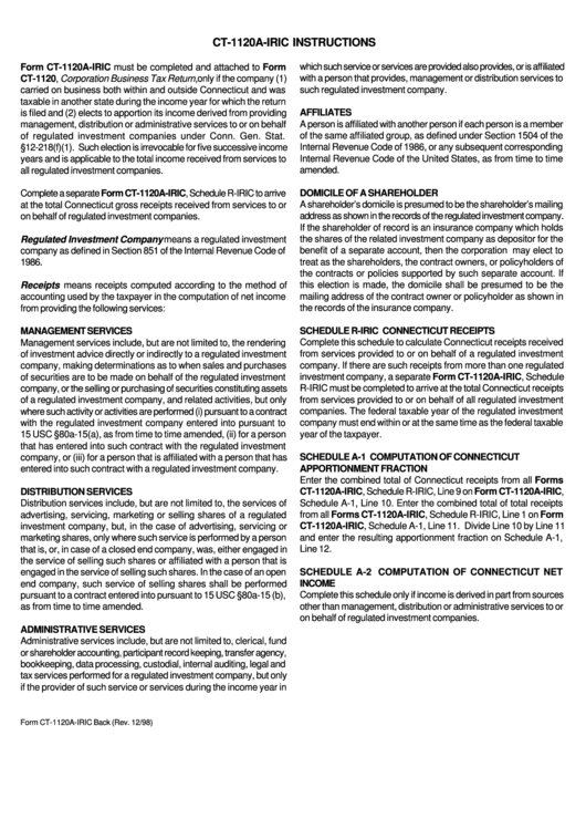 Instructions For Form Ct1120aIric Corporation Business Tax Return