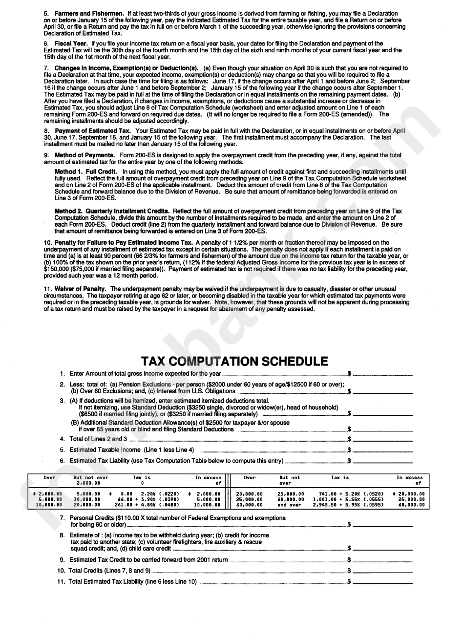 Form 200-Es - Declaration Of Estimated Tax For Individuals - Delaware Division Of Revenue