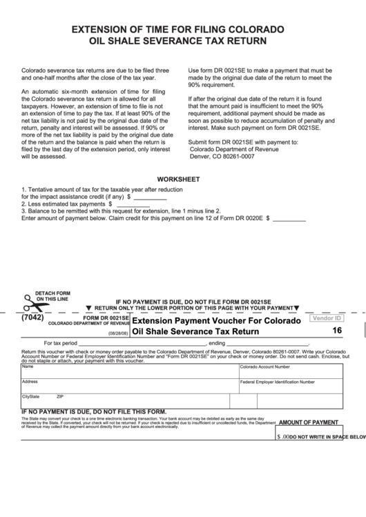 Form Dr 0021se Draft - Extension Payment Voucher For Colorado Oil Shale Severance Tax Return Printable pdf