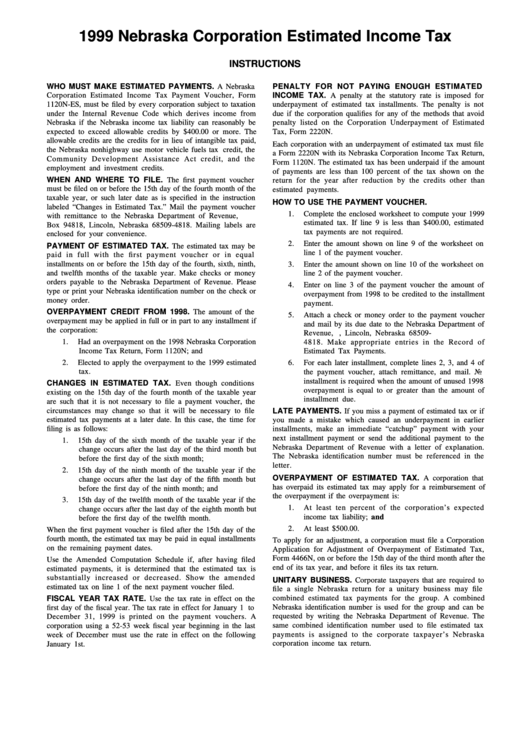 Instructions For Nebraska Corporation Estimated Income Tax - 1999 Printable pdf